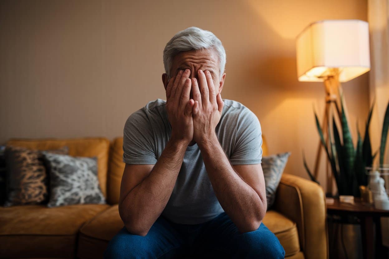 homme se tient la tête