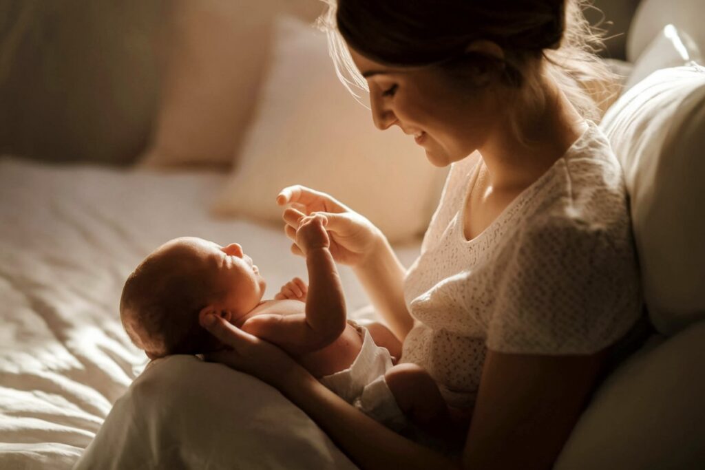 femme avec son bébé