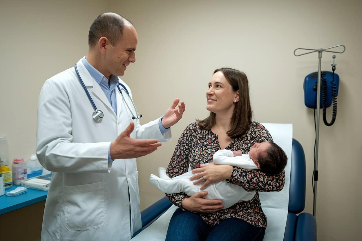 docteur parle a une femme qui tient un bébé