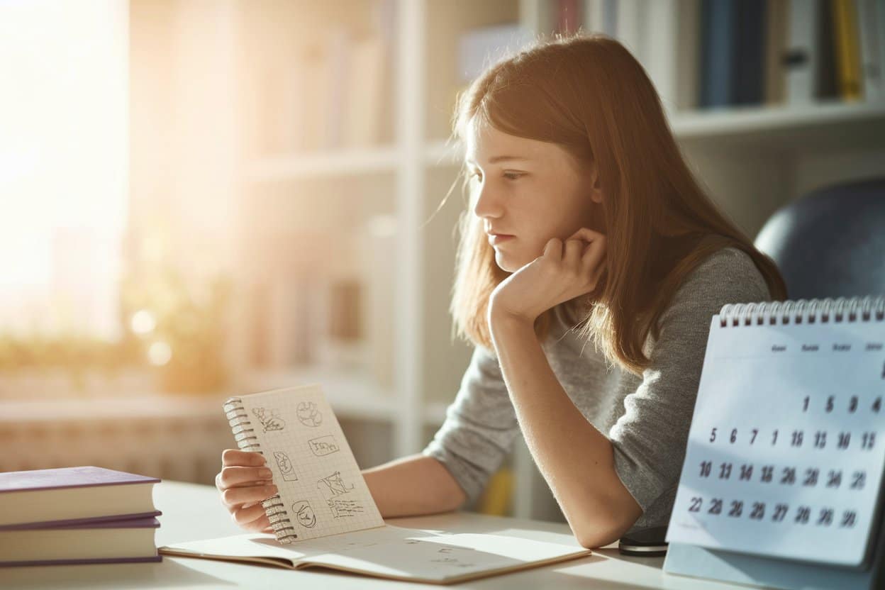 jeune fille assise à un bureau